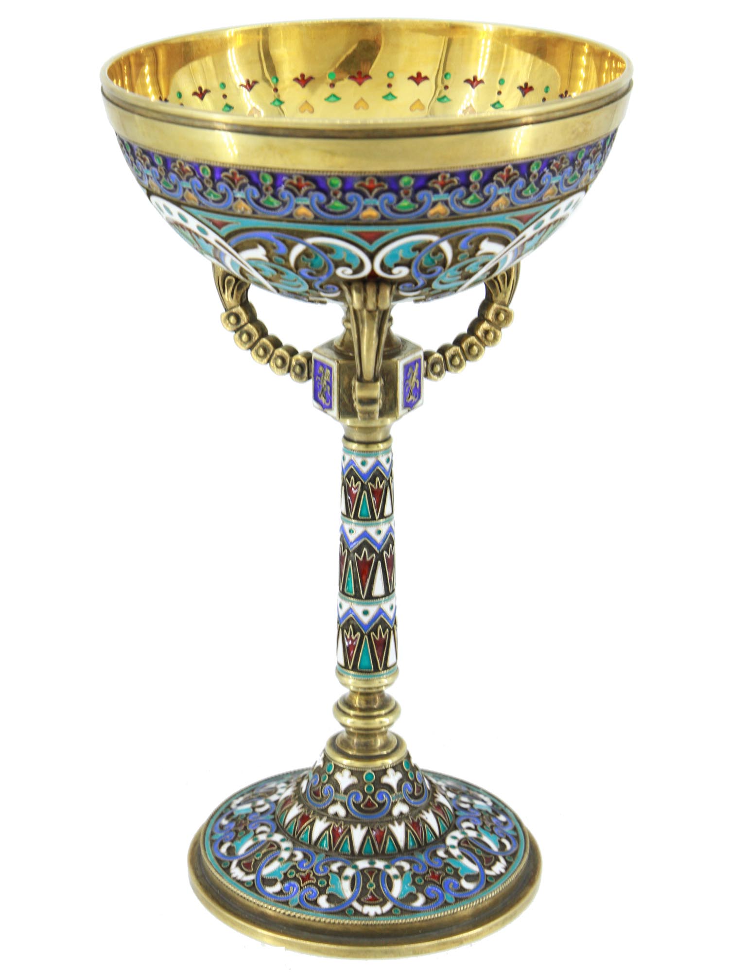 RUSSIAN GILT SILVER ENAMEL PLIQUE A  JOUR SHERBET PIC-1